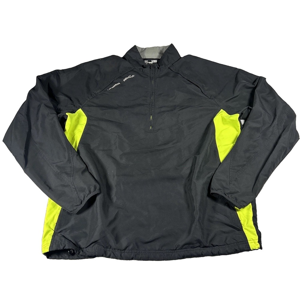 Under Armour Jacket Mens XL Reg Black All Season Gear 1/4 Zip Windbreaker Neon